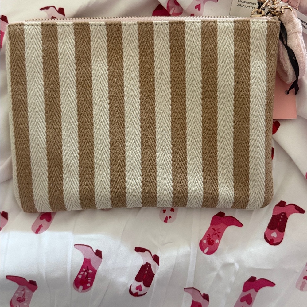 Juicy Couture Beige and Pink Striped Wristlet - Picture 2 of 4